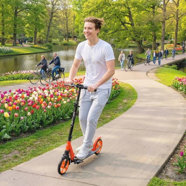 HOMCOM Folding Kick Scooter for 14+ w/ Adjustable Height in Orange Orange Unisex