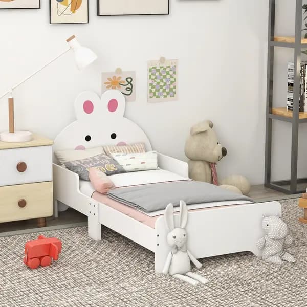 ZONEKIZ Rabbit Design Toddler Bed Frame, for Ages 3-6 Years, 143 x 74 x 75cm - White White