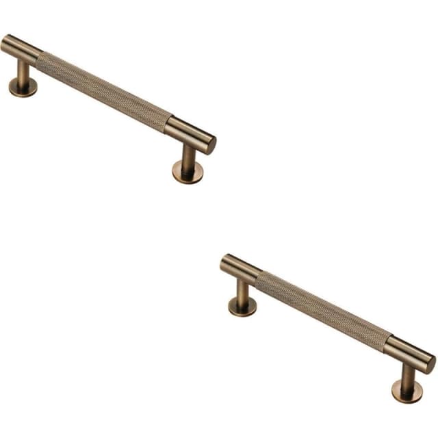 Loops 2x Knurled Bar Door Pull Handle 158 x 13mm 128mm Fixing Centres Antique Brass Metallics unisex