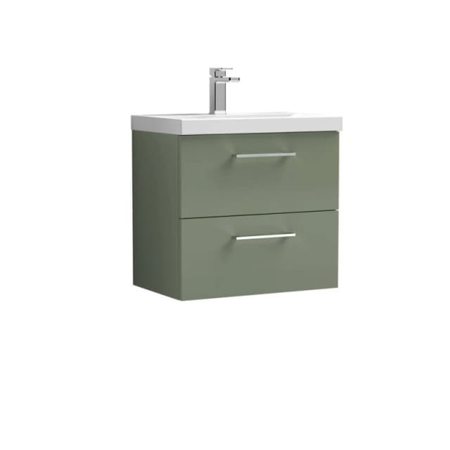 Balterley Bathroom 2-Drawer Wall-Hung Vanity Unit Basin, Satin Green, 600mm in Green Green Unisex