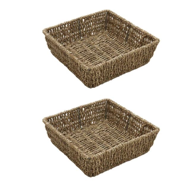 JVL Seagrass Square Storage Tray Pack of 2 Storage Baskets 2 Pack Beige 71694069001