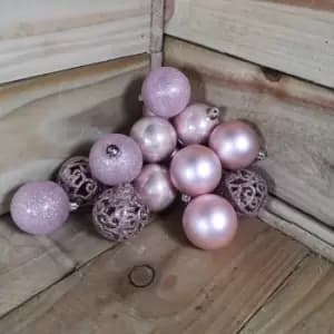 16 x 6cm Christmas Blush Pink Glitter Gloss And Matte Baubles Tree Decorations