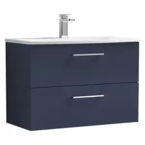Arno Matt Electric Blue 800mm Wall Hung 2 Drawer Vanity Unit with 30mm Curved Profile Basin - ARN1726G - Electric Blue - Nuie