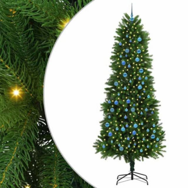 vidaXL Christmas Tree with 300 LEDs with Stand, Blue Balls Green 240cm PE, Green 3396356