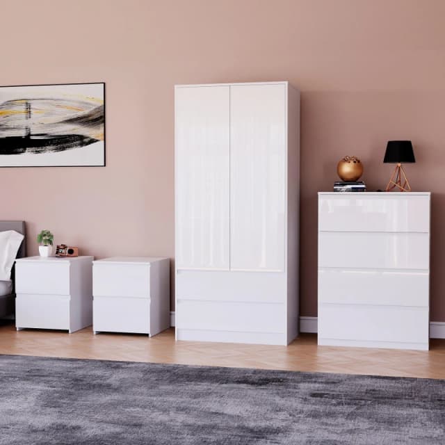 Lassic Vida Designs Glinton Gloss 4 Piece Bedroom Set 5 White unisex 4 Piece