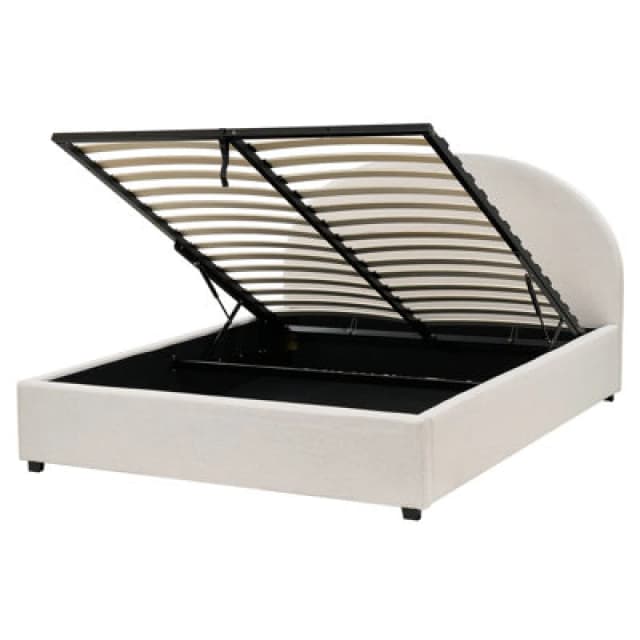 Beliani Ottoman Bed Fabric Vaucluse 160 X 200 Cm (Eu King Size) Light Beige