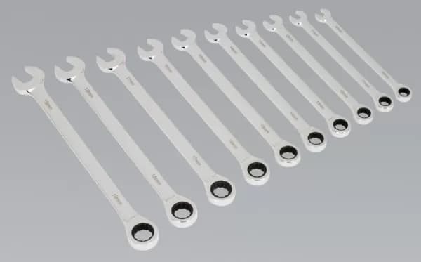 Genuine SEALEY AK63910 Combination Ratchet Spanner Set 10pc Extra-Long Metric