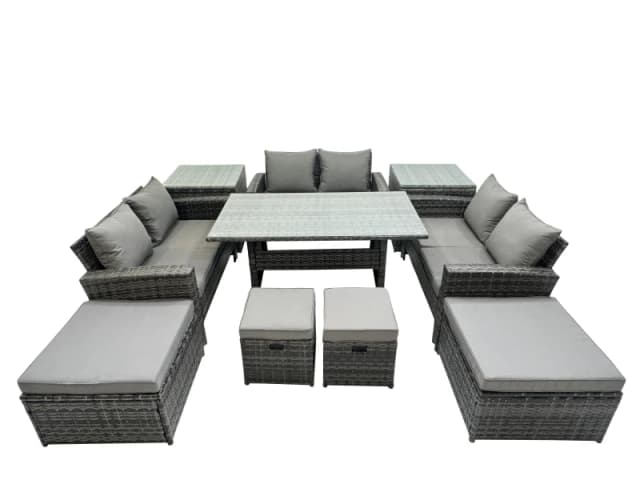 Fimous 10 Seater Outdoor Table Double Seat Sofa 2 Side Tables 4 Stools Set in Dark Grey Dark Grey Unisex