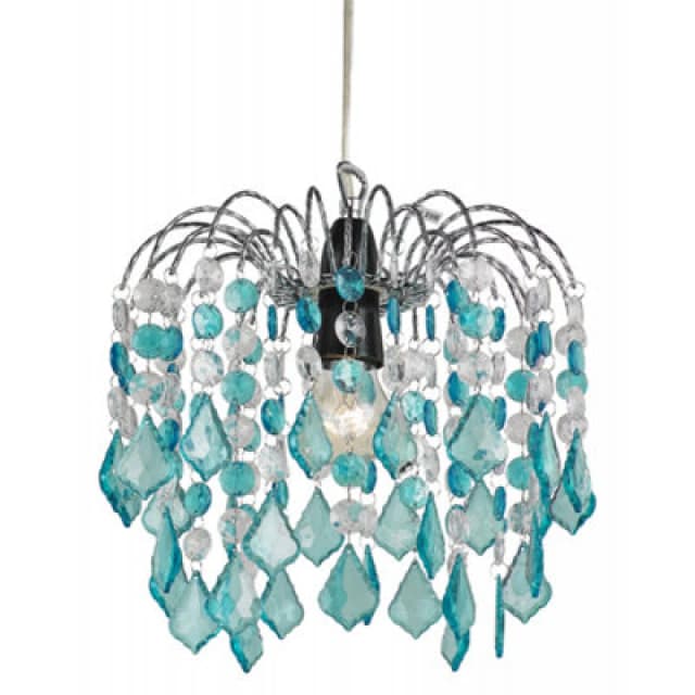 Happy Homewares Teal Acrylic Easy Fit Pendant Light Shade With Chrome Metal Frame