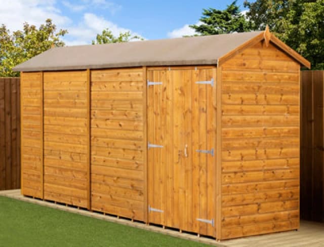 Empire Sheds Empire Modular Apex 4X14 Dipped Treated Tongue And Groove Wooden Garden Shed Double Door (4' X 14' / 4ft X 14ft) (4X14)