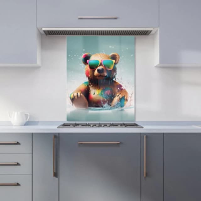 Warren Reed Designer Splashart Bear In Glasses Kitchen Splashback