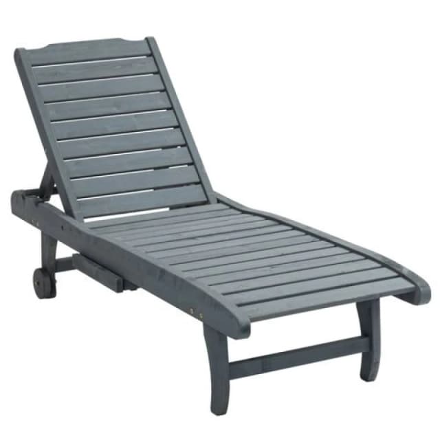 Outsunny Outsunny Wooden Sun Lounger Outdoor Patio Sun Bed w/ Pull-out Table Grey
