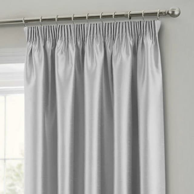 Intimates Faux Silk Pencil Pleat Curtains - Silver
