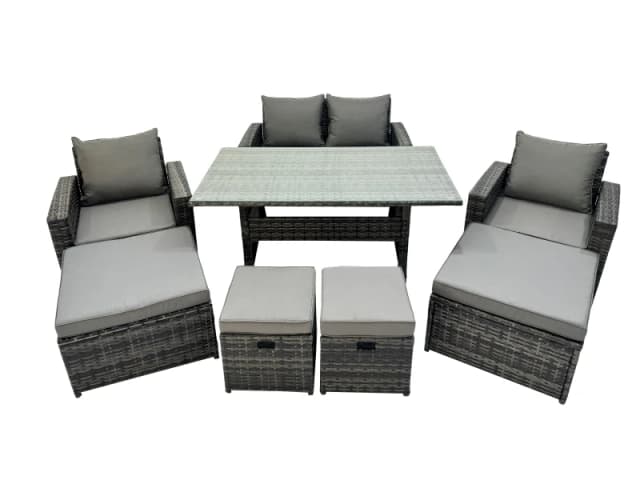 Fimous 8 Seater Outdoor Dining Table Double Seat Sofa 4 Stool Set in Dark Grey Dark Grey Unisex