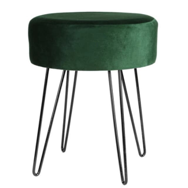 Harbour Housewares Velvet Footstool - Round Modern Dressing Table Footstool Vanity Seat Chairs - 40 X 35Cm - Green/black