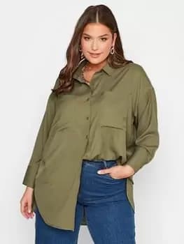 Yours Oversized Boyfriend Shirt Forest Khaki, Green, Size 16, Women
