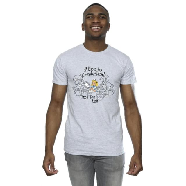 Disney Men Alice In Wonderland Time For Tea T-Shirt in Grey Size: Small Grey S Male 5063283631199