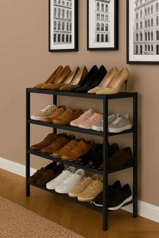 Neo 4 Tier Bamboo Wooden Shoe Storage in Jet Black Jet Black Unisex