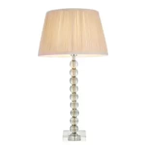 Adelie & Freya Base & Shade Table Lamp Grey Green Tinted Crystal Glass & Oyster Silk