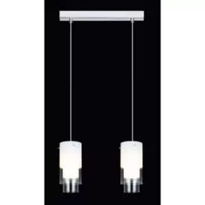 Netlighting Modern Hanging Pendant Chrome, White 2 Light with White Shade, E14