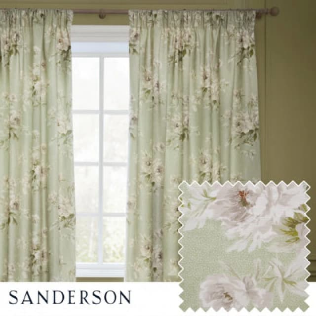 Sanderson Sanderson Adele Floral Chenille Room Darkening Pencil Pleat Curtains in Light Green Size: 117cm width x 137cm drop Light Green 117cm width