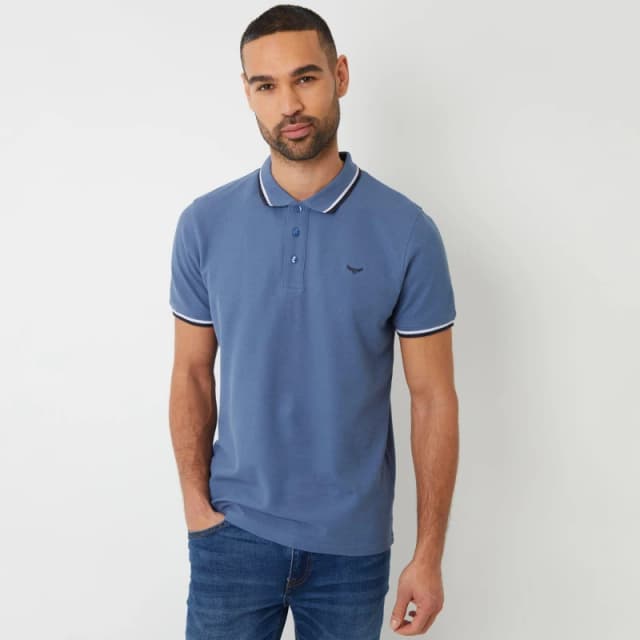 Threadbare Dorry Herringbone Tipping Cotton Pique Polo Shir Blue male XXL