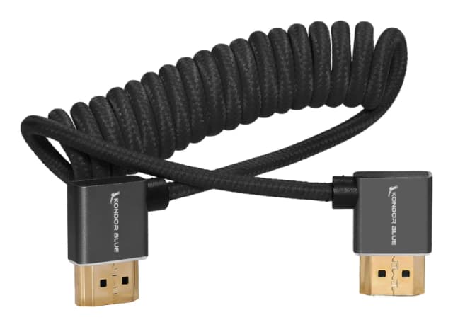 Kondor Blue Right Angle Full HDMI to HDMI Braided Coiled Cable Black