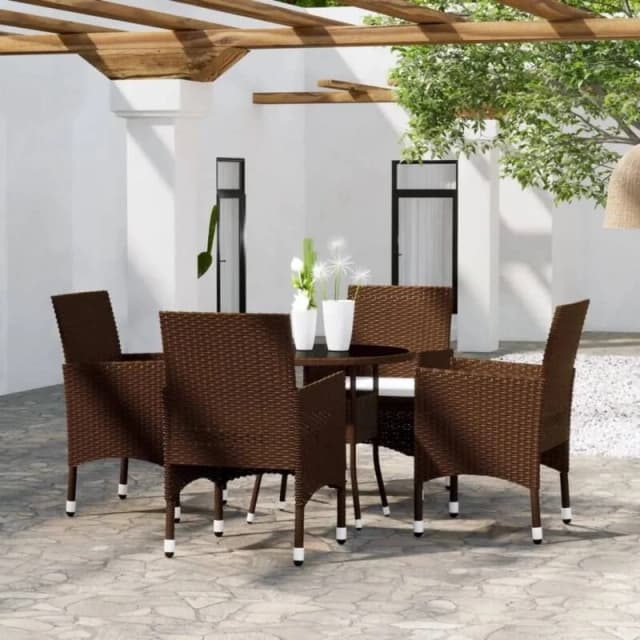 VIDAXL 5 Piece Garden Bistro Set Poly Rattan and Tempered Glass Brown Vidaxl 8720286852354