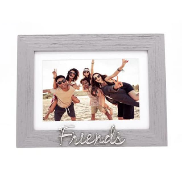 Happy Homewares Grey Woodgrain Effect Friends Picture Frame With Silver Letters - 6X4 Or 7X5