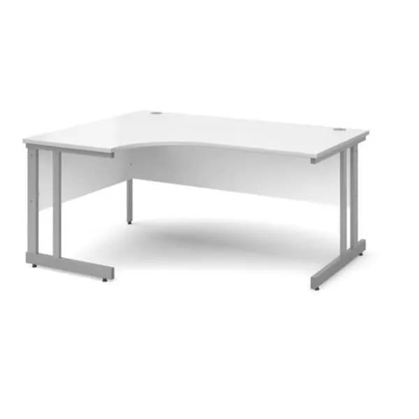 Momento Office Desk Left Hand Corner Desk 1600mm White Top With Silver Frame 1200mm Depth Momento White MOM16ELWH