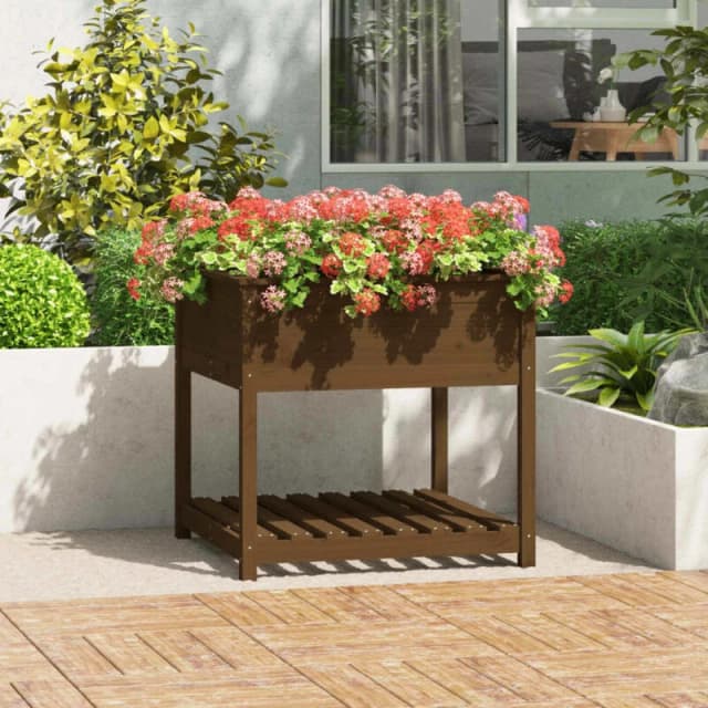VIDAXL Planter with Shelf Honey Brown 82.5x82.5x81cm Solid Wood Pine Vidaxl 823797