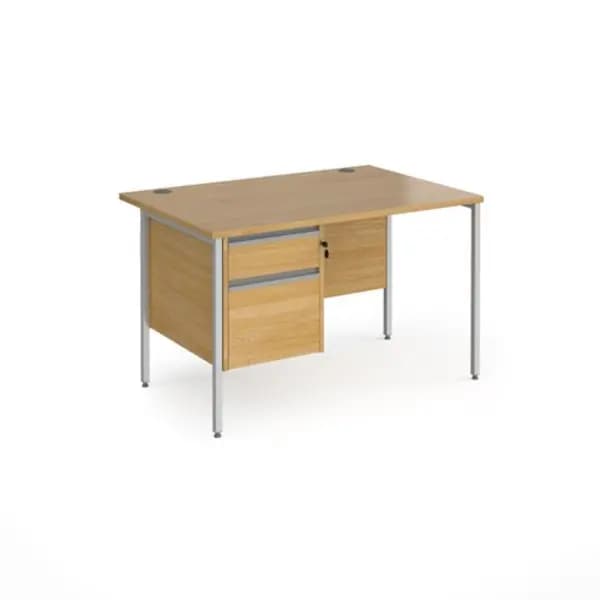 Contract 25 Office Desk Rectangular Desk 1200mm With Pedestal Oak Top With Silver Frame 800mm Depth Contract 25 CH12S2-S-O Oak CH12S2-S-O