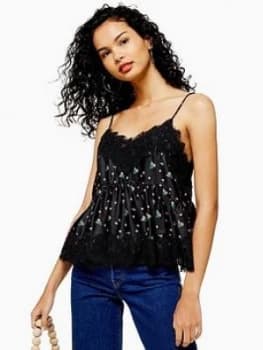 Topshop Ditsy Lace Hem Cami Top - Black
