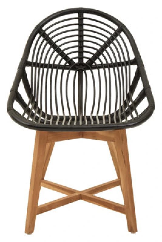 Orsina Black Natutral Rattan Chair With Teak Legs, Sturdy Wooden Legs Rattan Chair, Rattan Dining Chair For Outdoor