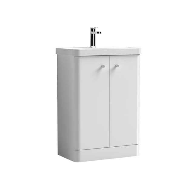 Balterley Floor Standing 2 Door Vanity Unit Ceramic Basin Gloss White 600mm White
