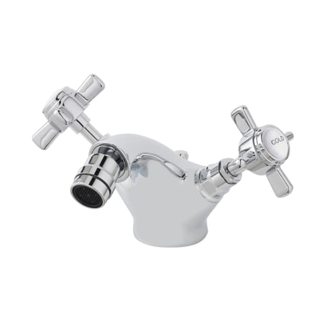 Balterley Traditional Handle Deck Mounted Bidet Tap with Pop Up Waste Chrome Silver