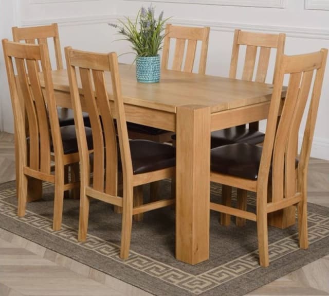 Thats Furniture Kuba 150 x 85cm Chunky Medium Oak Dining Table & 6 Princeton Chairs in Brown Brown Unisex 150 x 85 cm
