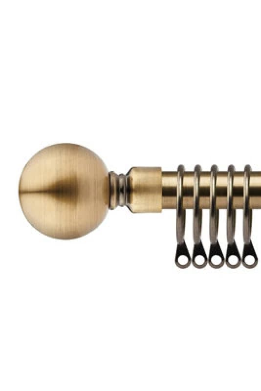 16-19mm Sphere Extendable Metal Curtain Pole Set Brass 120-210Cm