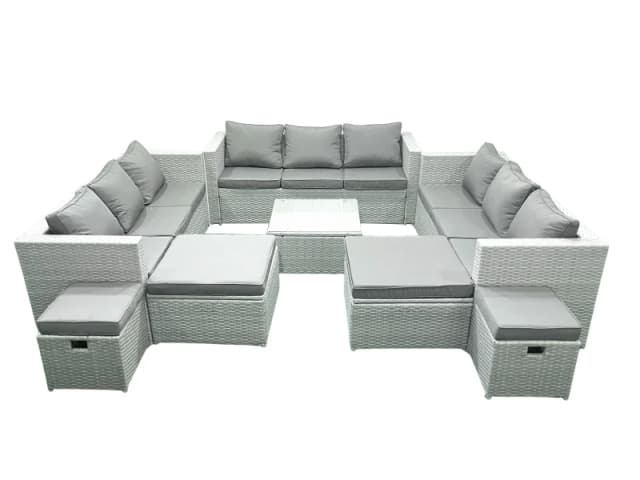 Fimous Rattan Garden Outdoor Furniture Set 13 Seater Rattan Garden Sofa Set with 4 Footstools Light Grey Mixed Light Grey