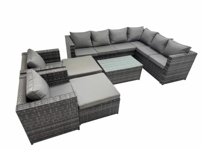 Fimous Rattan Garden Furniture Set with 2 Chairs 2 Big Stools Dark Grey Mixed Dark Grey Unisex