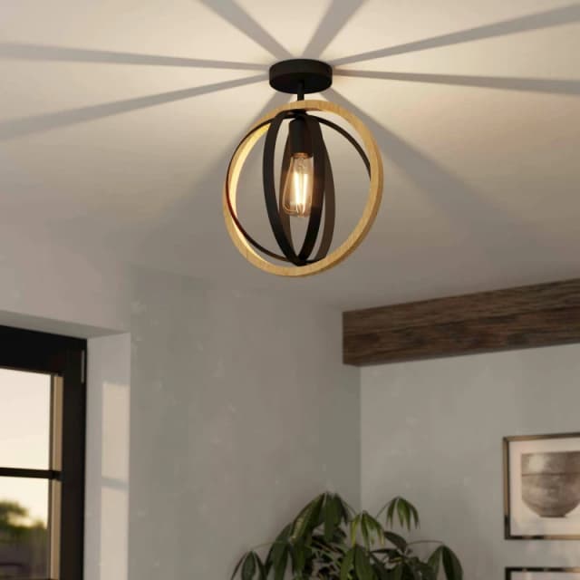 Eglo Basildon Black Steel & Wood Modern Unique Design Ceiling Light Black Unisex