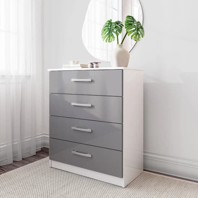 Birlea Lynx Grey High Gloss and White 4 Drawer Chest of Drawers