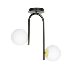 Ragnar Black/Gold Globe Ceiling Light with White Glass Shades, 2x E14