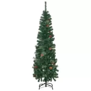 Artificial Slim Christmas Tree with Pine Cones 5.5ft, Green