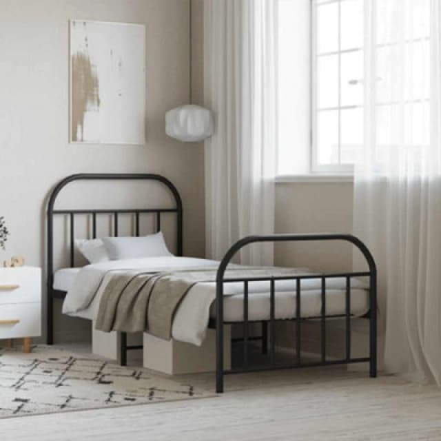 JINLEFU Metal Bed Frame without Mattress with Footboard Black 90x190cm vidaXL JRVDZX-353645_DE