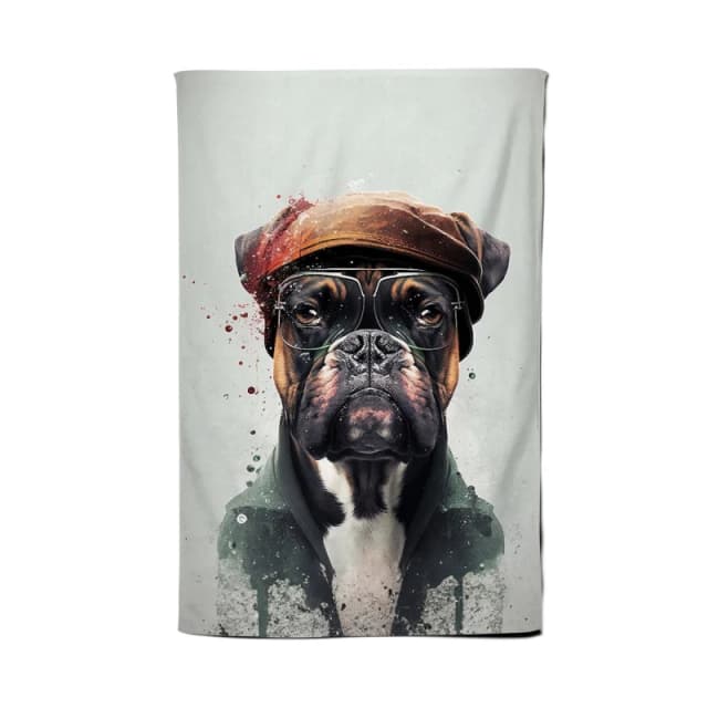 Warren Reed - Designer Boxer Dog With Hat Splashart Tea Towel Multicolor Unisex