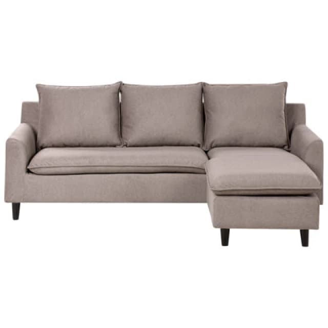 Beliani Corner Sofa 3 Seater Elvenes Fabric Taupe Left Hand