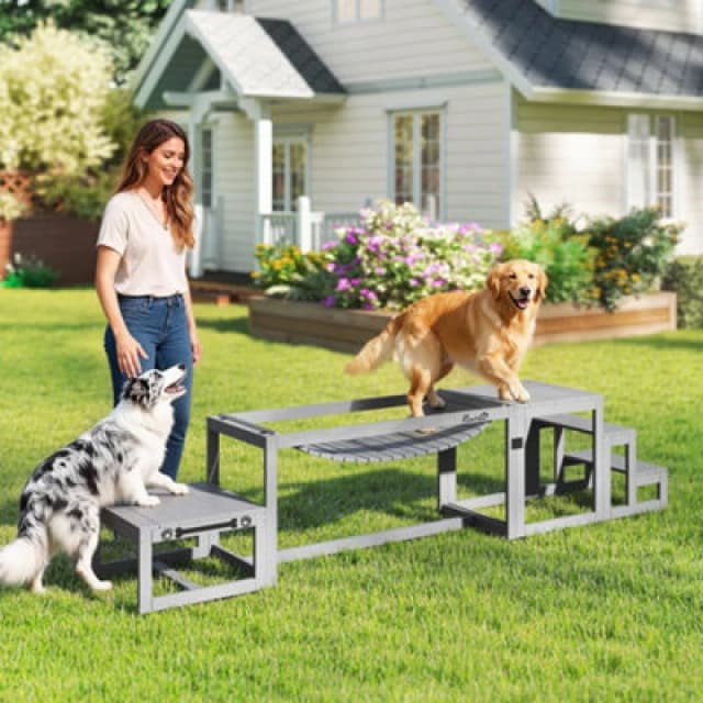 Pawhut 3 Pieces Wooden Dog Agility Training Equipment, Grey