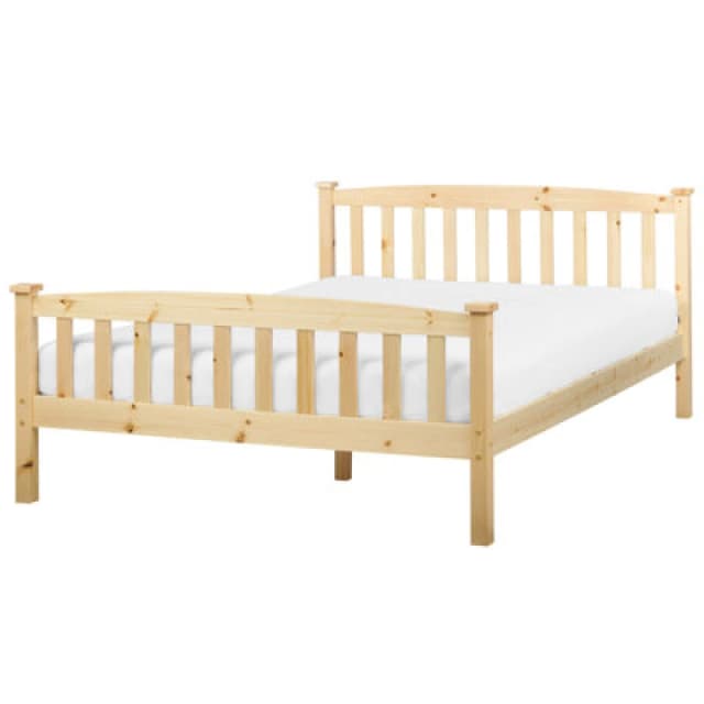Beliani Bed Pine Wood Giverny 140 X 200 Cm (Eu Double) Light Brown