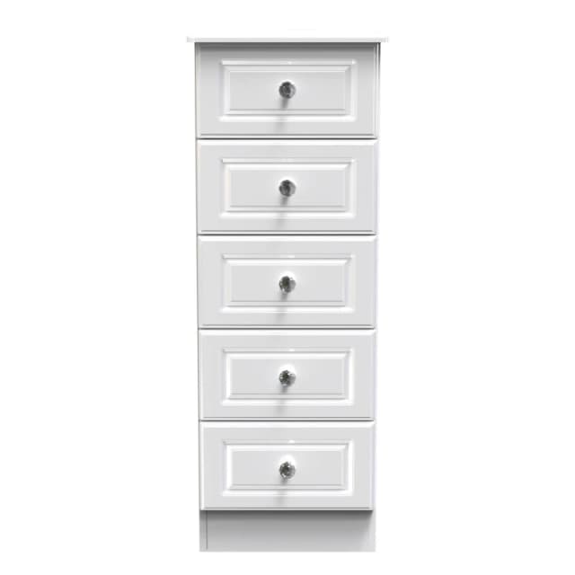 Windsor 5 Drawer Tallboy In White Gloss (Ready Assembled)